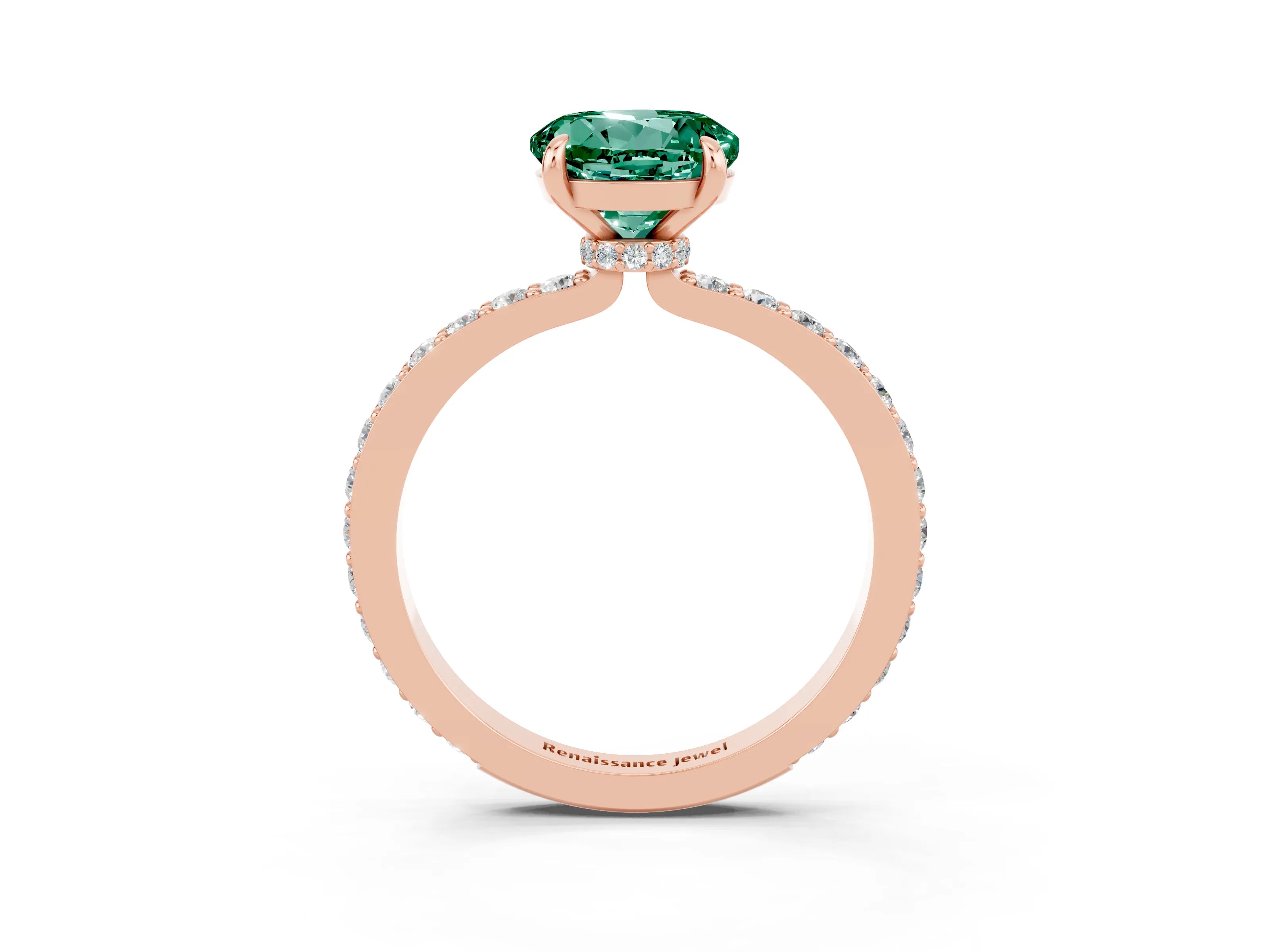 Rose gold Round Cut Green Sapphire Solitaire Engagement Ring with Pavé Band and Four-Prong Setting_3