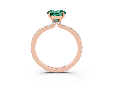 Rose gold Round Cut Green Sapphire Solitaire Engagement Ring with Pavé Band and Four-Prong Setting_3