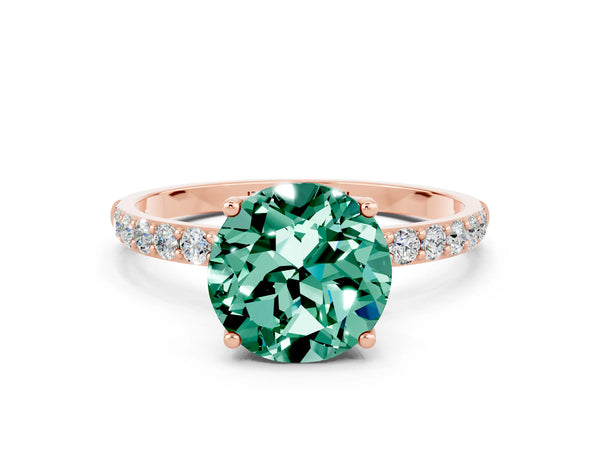 Rose gold Round Cut Green Sapphire Solitaire Engagement Ring with Round  Pavé Band and Prong Setting