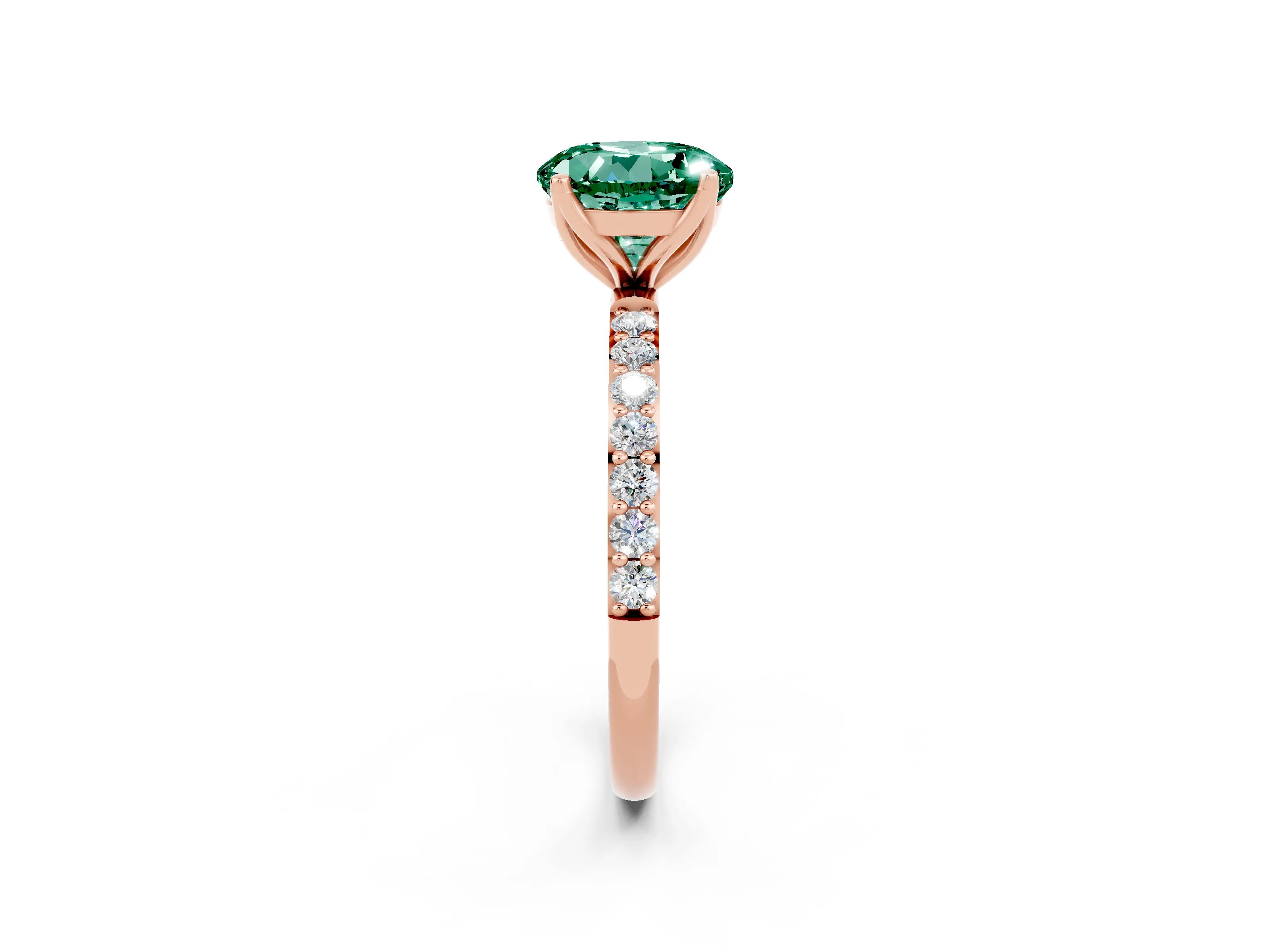 Rose gold Round Cut Green Sapphire Solitaire Engagement Ring with Pavé Band and Prong Setting_2