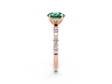 Rose gold Round Cut Green Sapphire Solitaire Engagement Ring with Pavé Band and Prong Setting_2