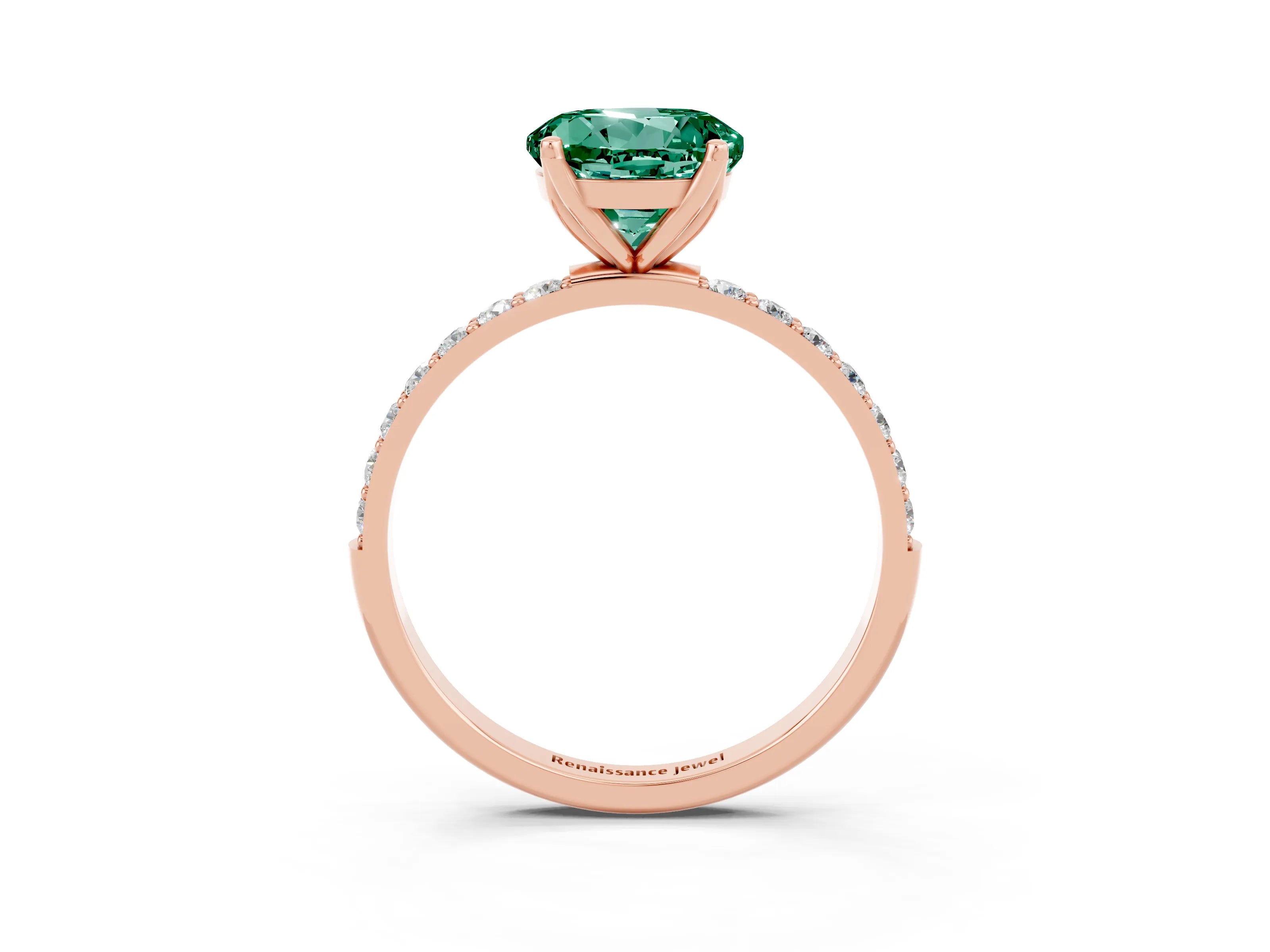 Rose gold Round Cut Green Sapphire Solitaire Engagement Ring with Pavé Band and Prong Setting_3