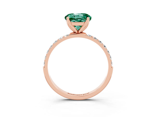 Rose gold Round Cut Green Sapphire Solitaire Engagement Ring with Round  Pavé Band and Prong Setting