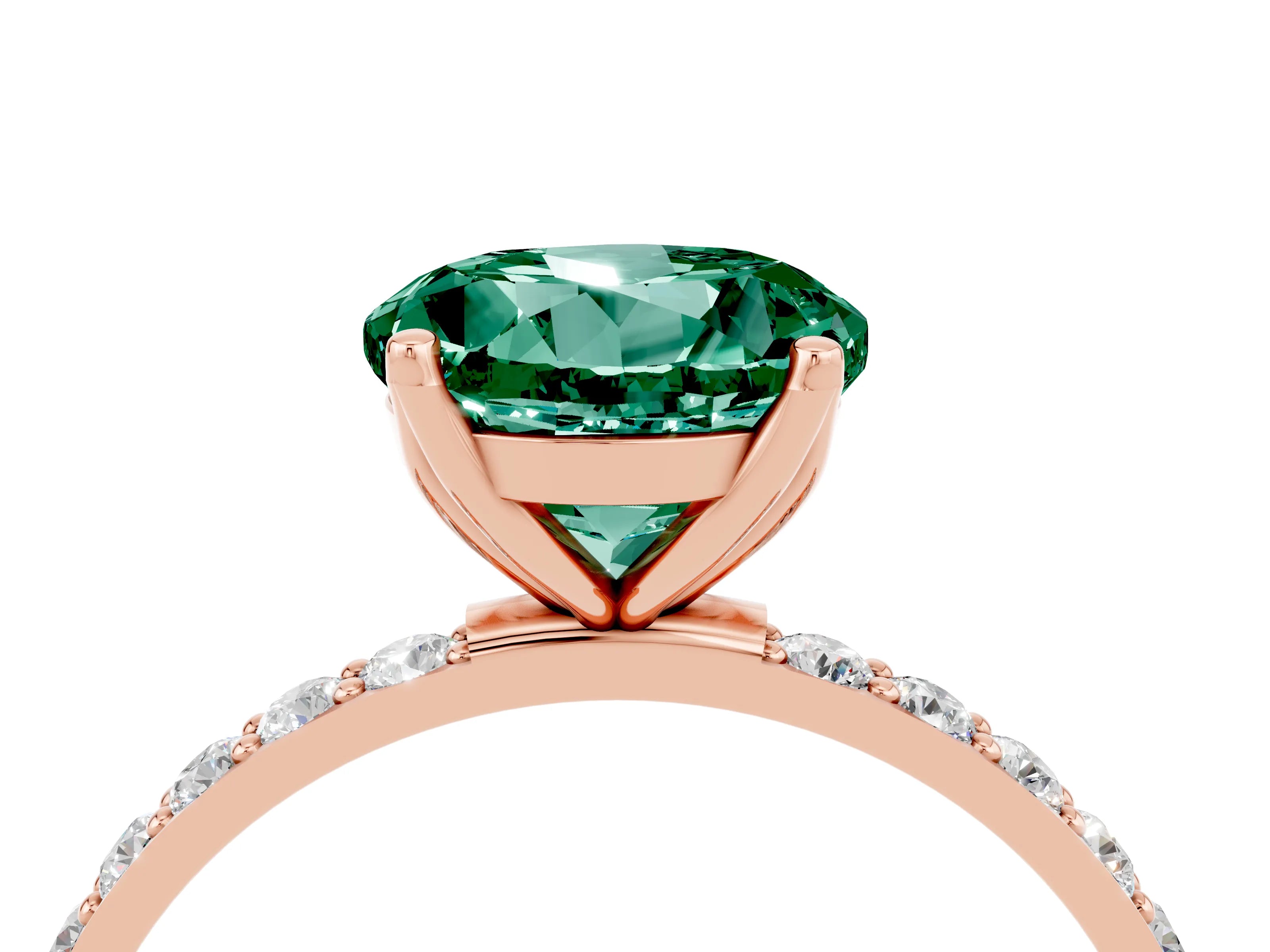Rose gold Round Cut Green Sapphire Solitaire Engagement Ring with Pavé Band and Prong Setting_4