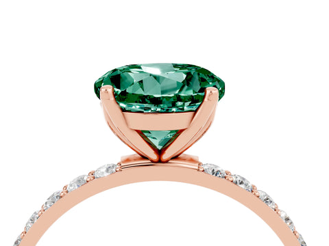 Rose gold Round Cut Green Sapphire Solitaire Engagement Ring with Pavé Band and Prong Setting_4