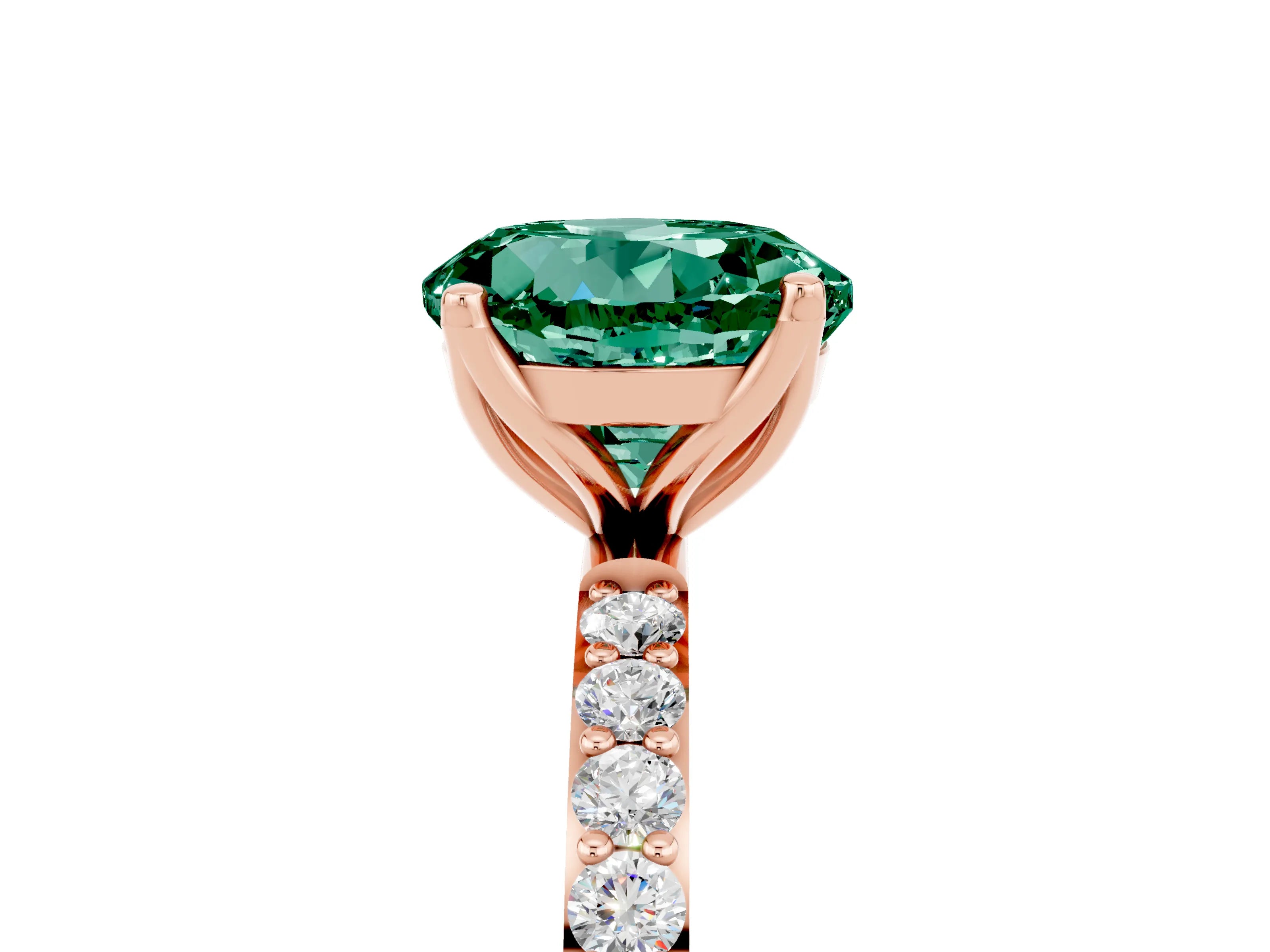 Rose gold Round Cut Green Sapphire Solitaire Engagement Ring with Pavé Band and Prong Setting_5