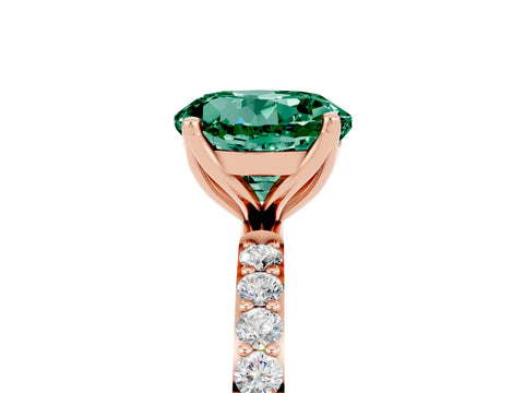 Rose gold Round Cut Green Sapphire Solitaire Engagement Ring with Pavé Band and Prong Setting_5