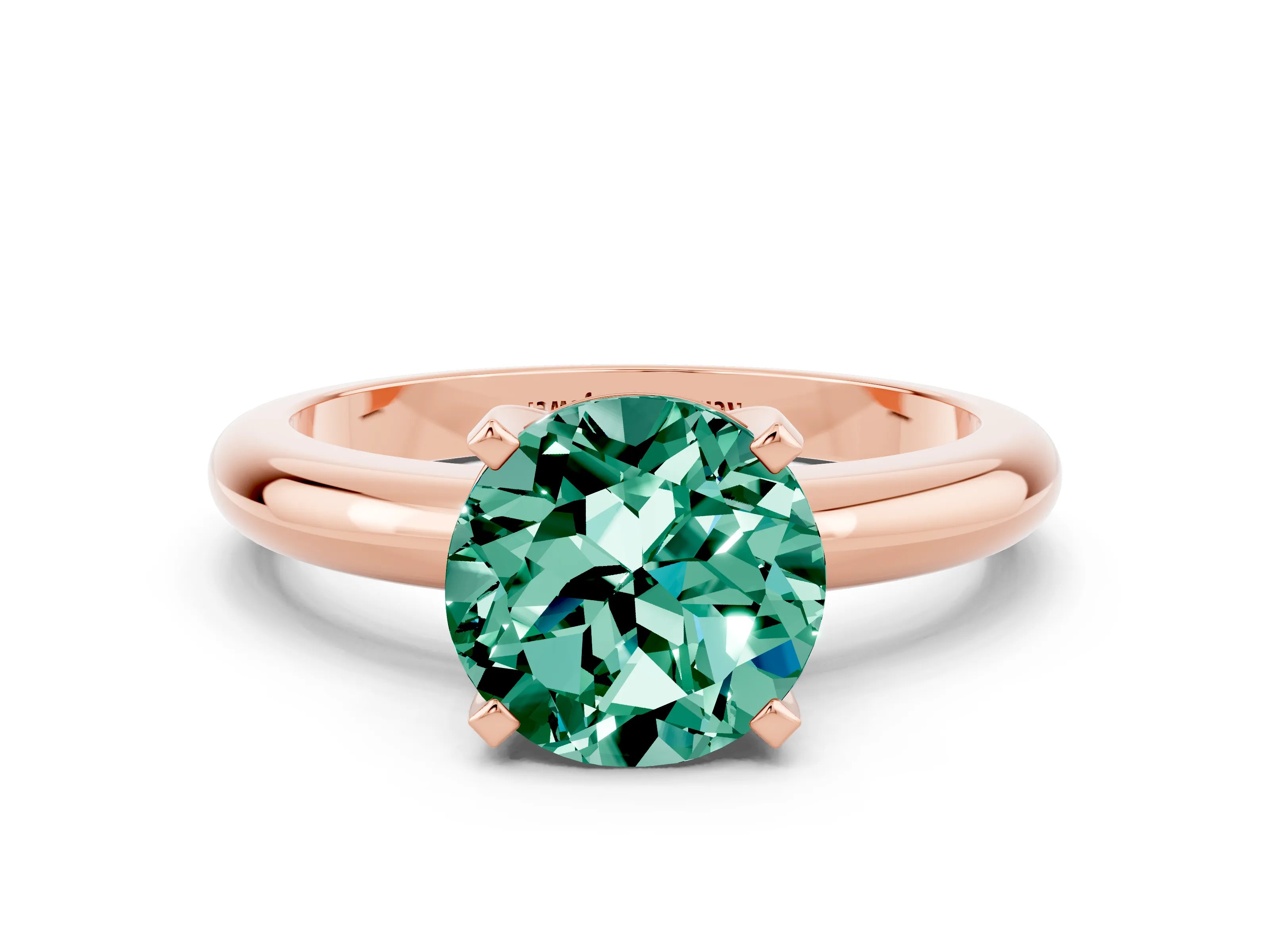 Rose gold Round Cut Green Sapphire Solitaire Engagement Ring with Round Band and Four-Prong Setting