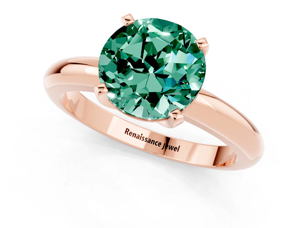 Rose gold Round Cut Green Sapphire Solitaire Engagement Ring with Round Band and Four-Prong Setting