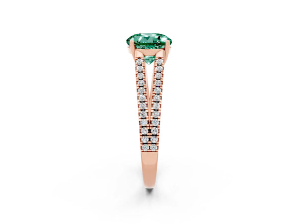 Rose gold Round Cut Green Sapphire Solitaire Engagement Ring with Split Shank Pavé Band