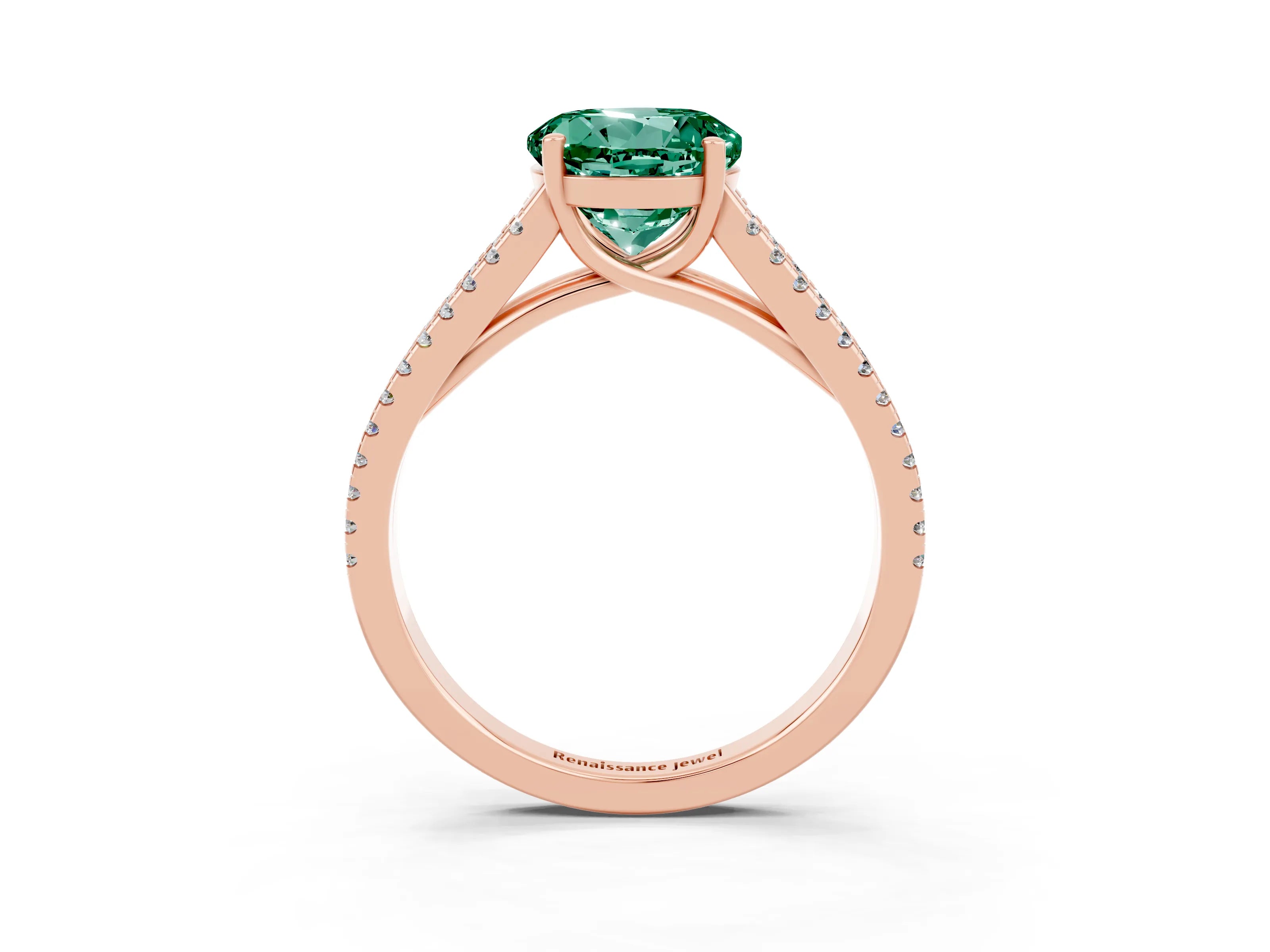 Rose gold Round Cut Green Sapphire Solitaire Engagement Ring with Split Shank Pavé Band_3