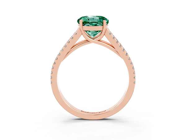 Rose gold Round Cut Green Sapphire Solitaire Engagement Ring with Split Shank Pavé Band