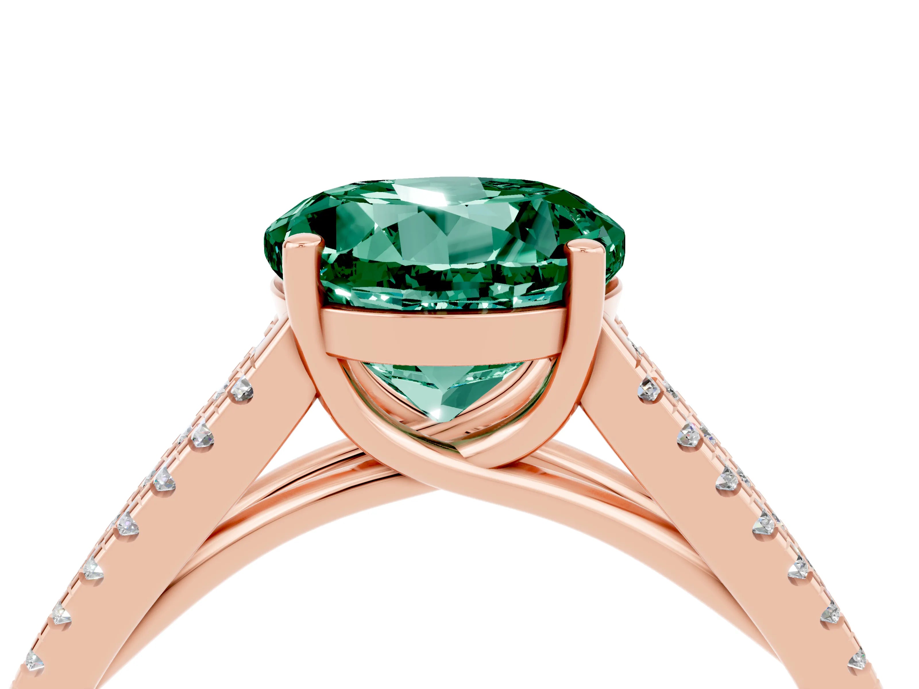 Rose gold Round Cut Green Sapphire Solitaire Engagement Ring with Split Shank Pavé Band_4