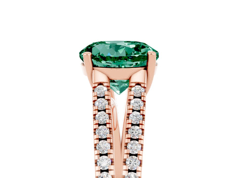 Rose gold Round Cut Green Sapphire Solitaire Engagement Ring with Split Shank Pavé Band_5