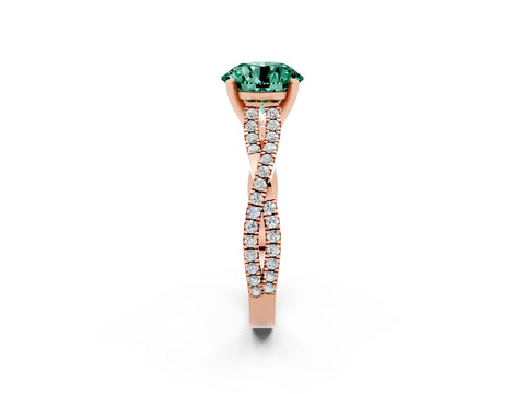 Rose gold Round Cut Green Sapphire Solitaire Engagement Ring with Twisted Pavé Band and Four-Prong Setting_14