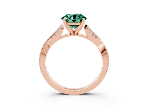 Rose gold Round Cut Green Sapphire Solitaire Engagement Ring with Twisted Pavé Band and Four-Prong Setting_15