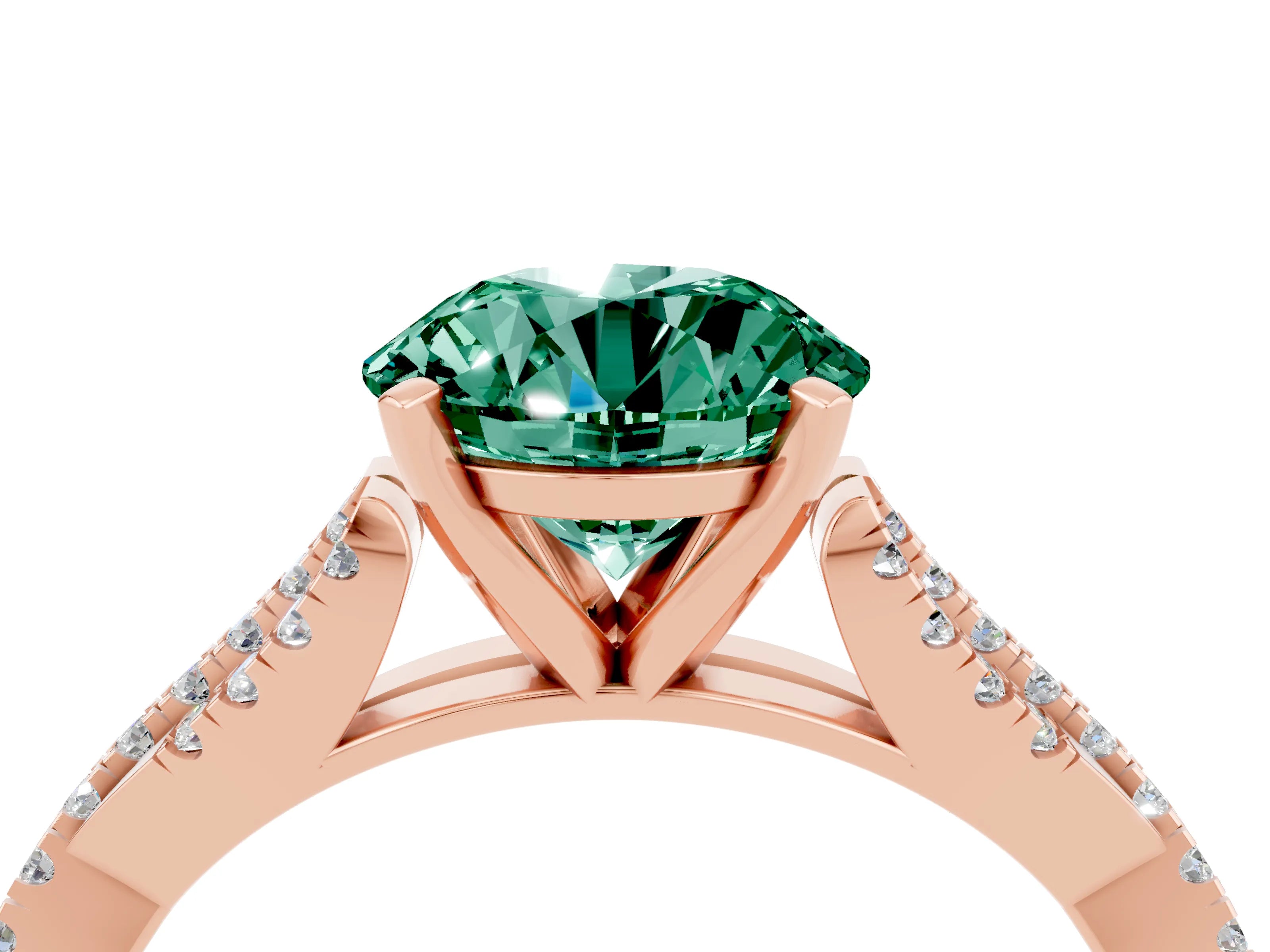 Rose gold Round Cut Green Sapphire Solitaire Engagement Ring with Twisted Pavé Band and Four-Prong Setting_16