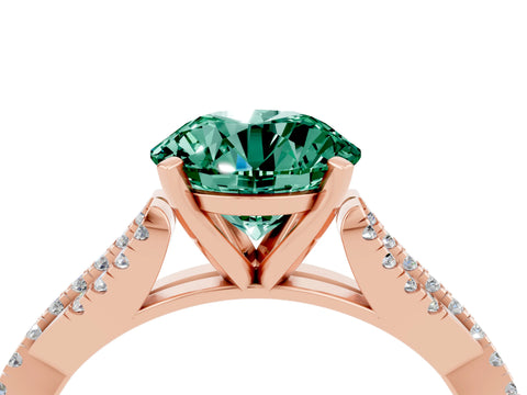 Rose gold Round Cut Green Sapphire Solitaire Engagement Ring with Twisted Pavé Band and Four-Prong Setting_16