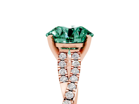 Rose gold Round Cut Green Sapphire Solitaire Engagement Ring with Twisted Pavé Band and Four-Prong Setting_17