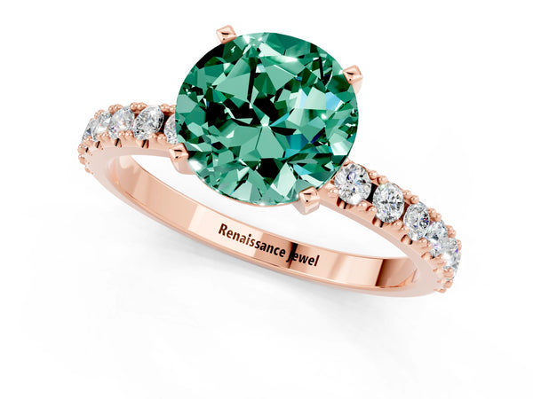 Rose gold Round Cut Green Sapphire Solitaire Pavé Band with Four-Prong Setting