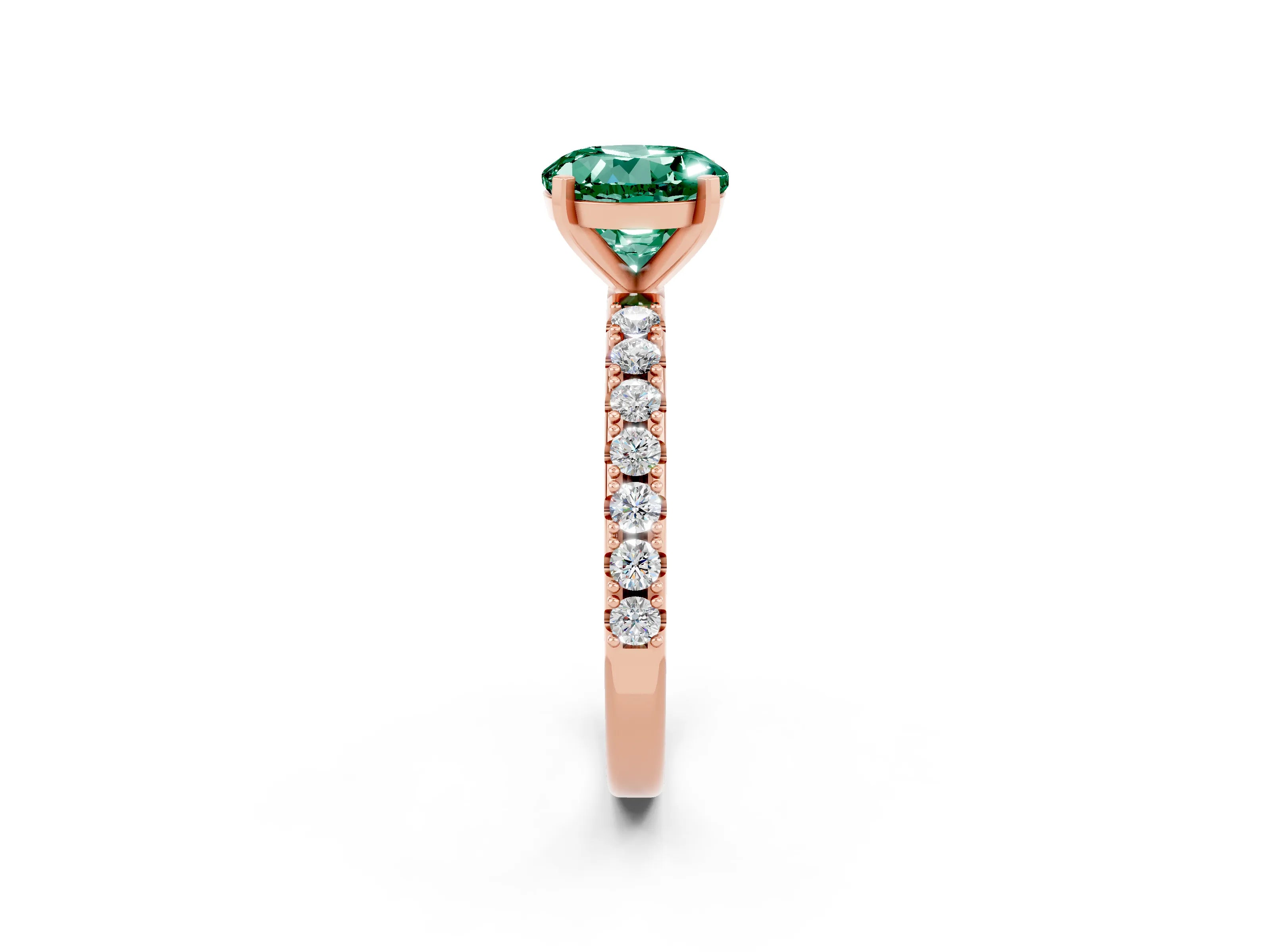 Rose gold Round Cut Green Sapphire Solitaire Pavé Band with Four-Prong Setting_2
