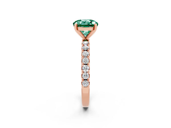 Rose gold Round Cut Green Sapphire Solitaire Pavé Band with Four-Prong Setting