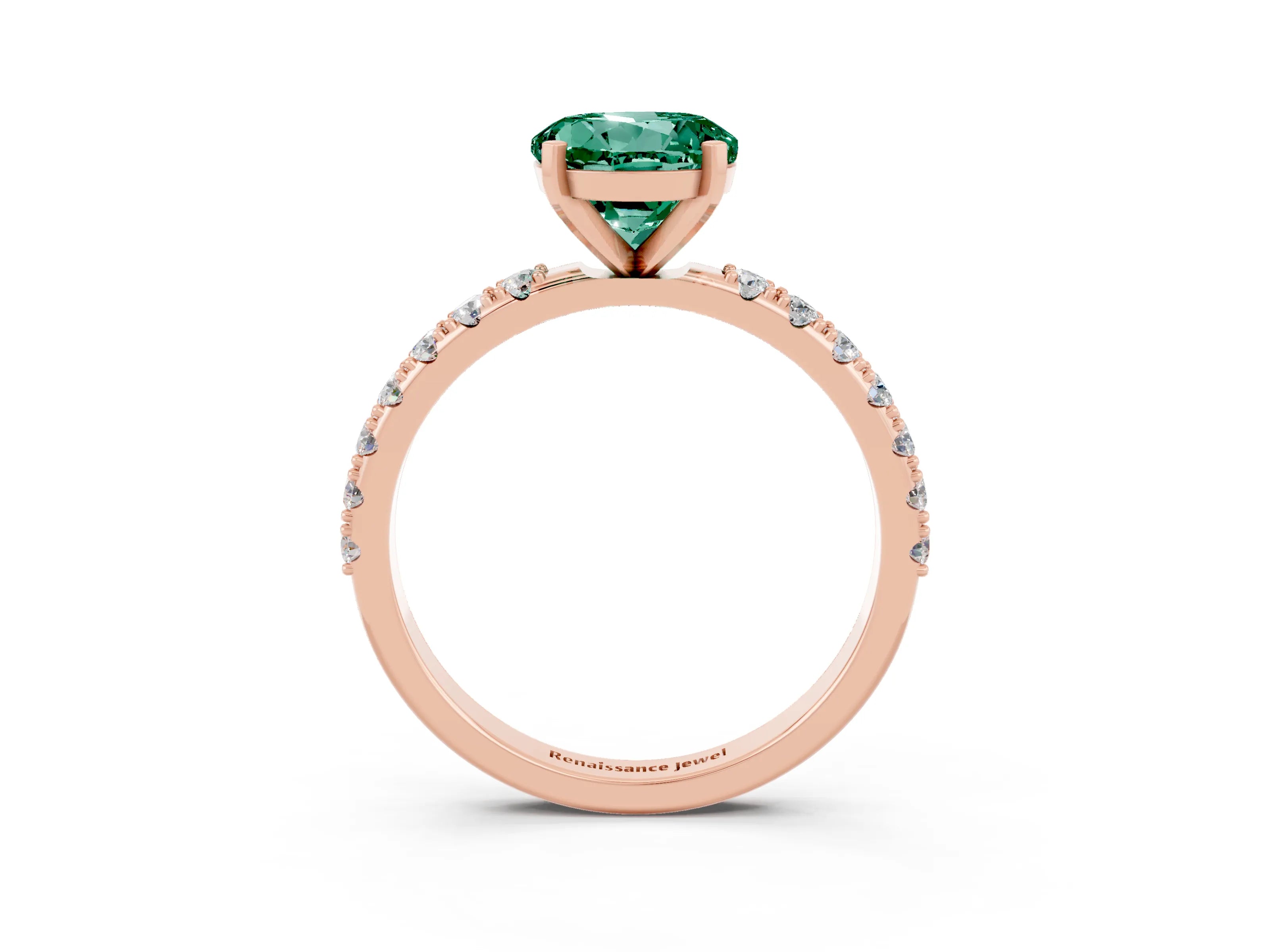 Rose gold Round Cut Green Sapphire Solitaire Pavé Band with Four-Prong Setting_3