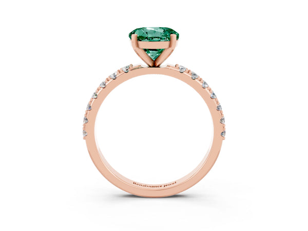Rose gold Round Cut Green Sapphire Solitaire Pavé Band with Four-Prong Setting