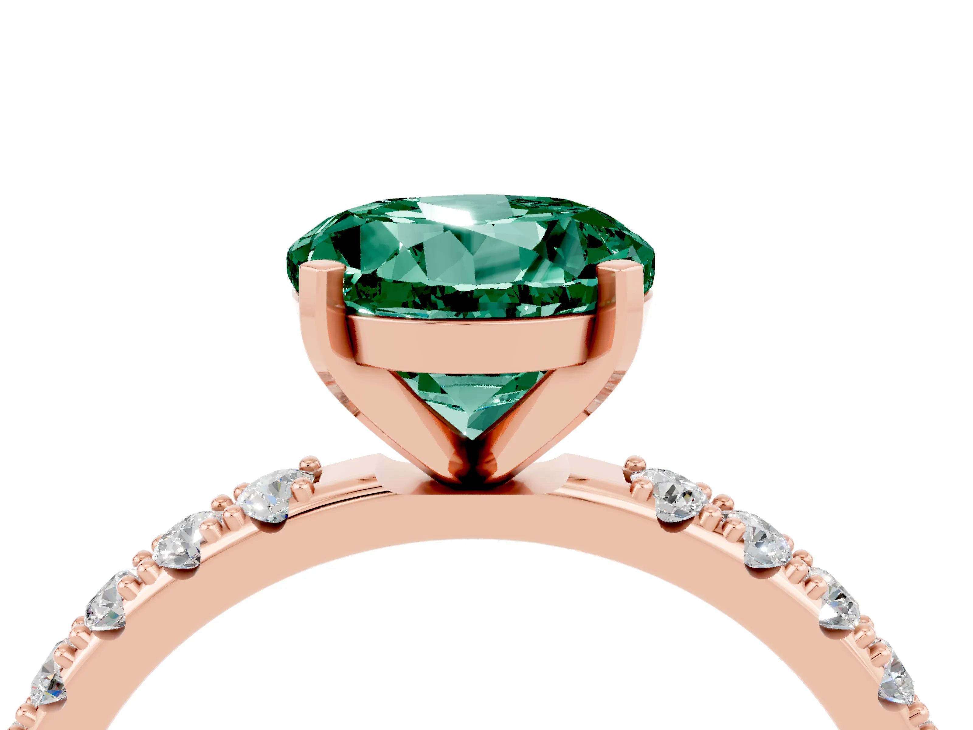 Rose gold Round Cut Green Sapphire Solitaire Pavé Band with Four-Prong Setting_4
