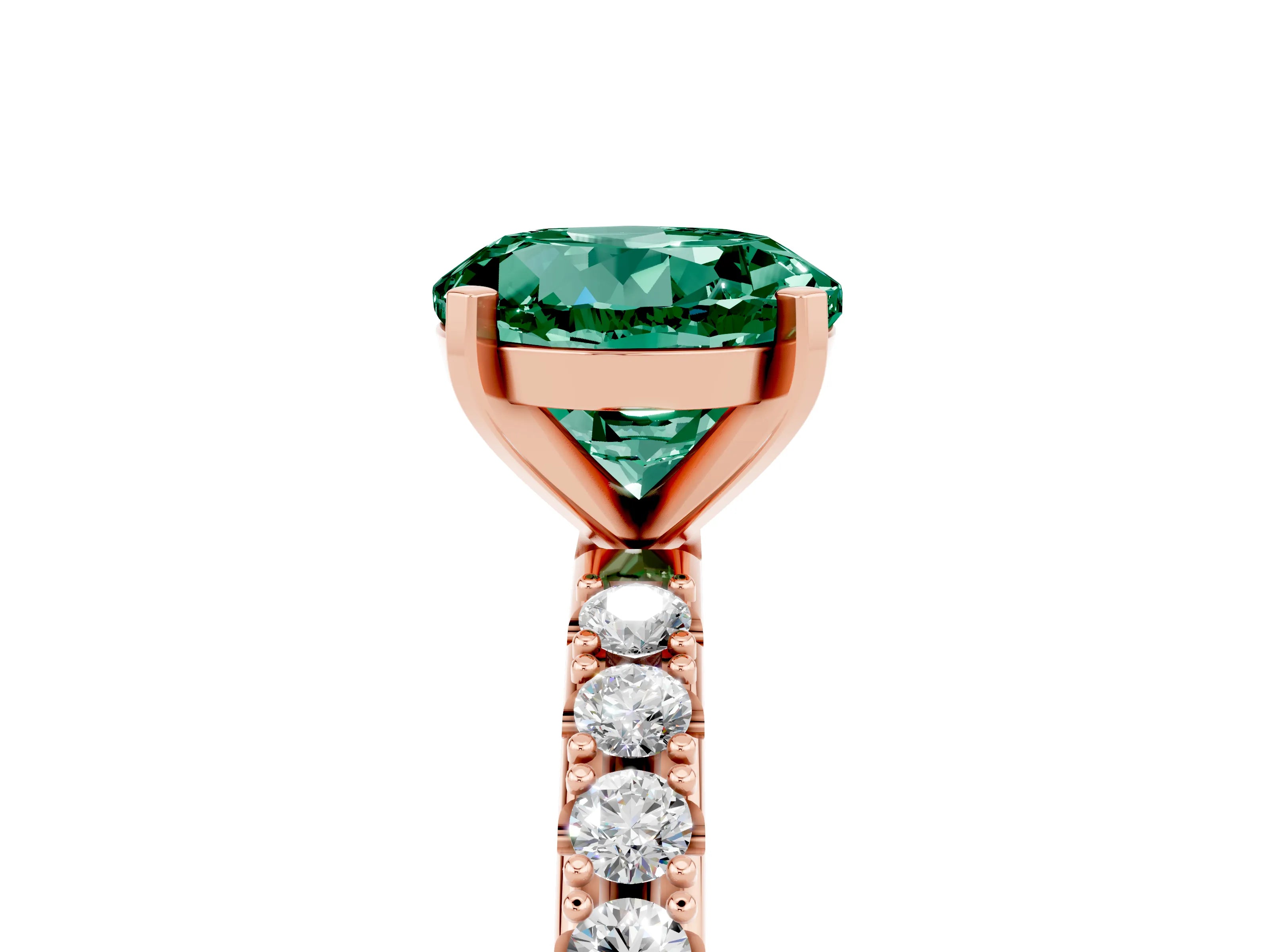 Rose gold Round Cut Green Sapphire Solitaire Pavé Band with Four-Prong Setting_5