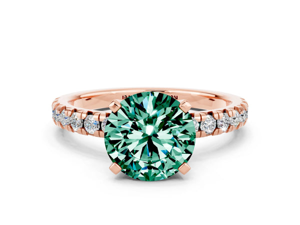 Rose gold Round Cut Green Sapphire Solitaire Pavé Engagement Ring with Round Band and Prong Setting