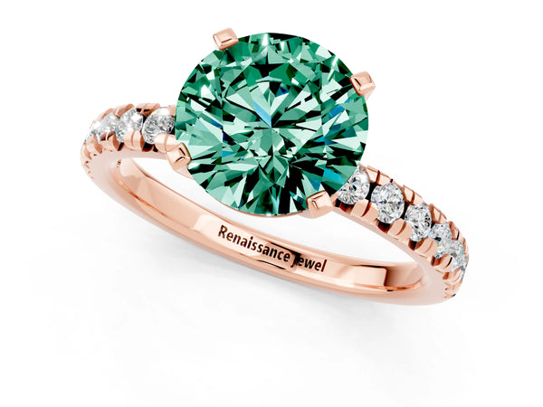 Rose gold Round Cut Green Sapphire Solitaire Pavé Engagement Ring with Round Band and Prong Setting