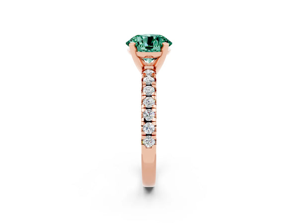 Rose gold Round Cut Green Sapphire Solitaire Pavé Engagement Ring with Round Band and Prong Setting