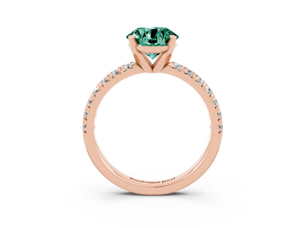 Rose gold Round Cut Green Sapphire Solitaire Pavé Engagement Ring with Round Band and Prong Setting
