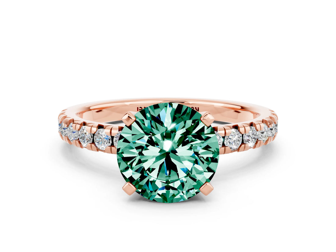 Rose gold Round Cut Green Sapphire Solitaire Pavé Engagement Ring with Round Band and Prong Setting_60