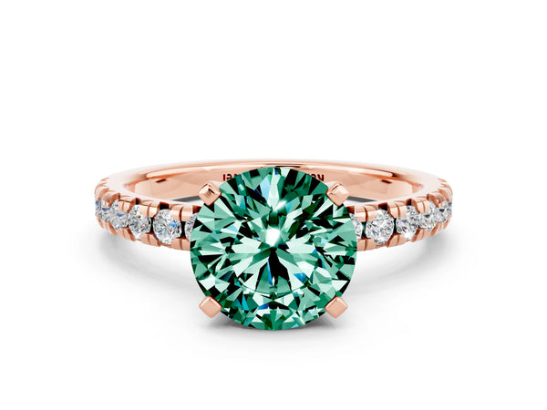 Rose gold Round Cut Green Sapphire Solitaire Pavé Engagement Ring with Round Band and Prong Setting