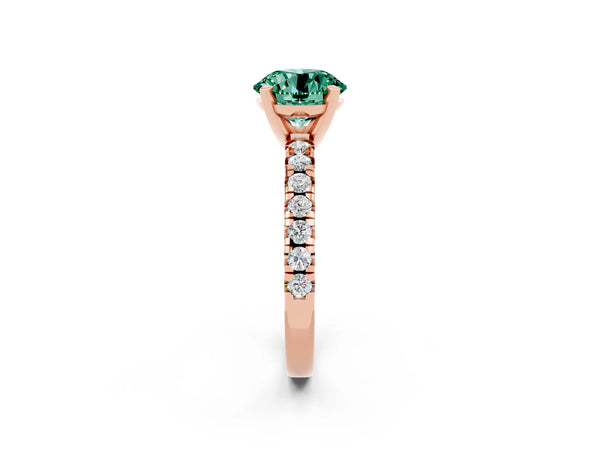 Rose gold Round Cut Green Sapphire Solitaire Pavé Engagement Ring with Round Band and Prong Setting
