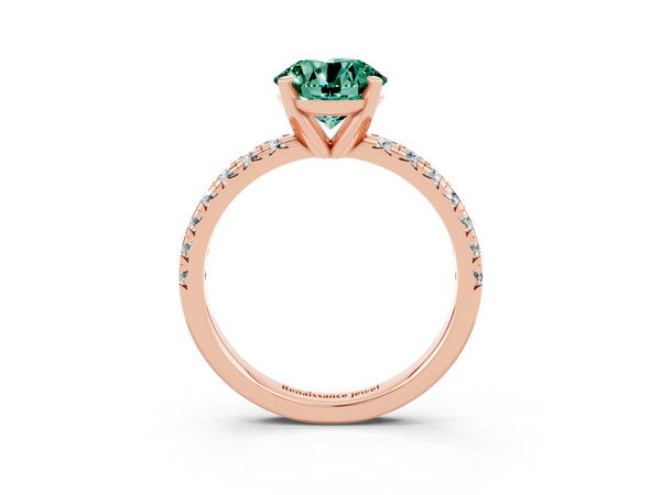 Rose gold Round Cut Green Sapphire Solitaire Pavé Engagement Ring with Round Band and Prong Setting