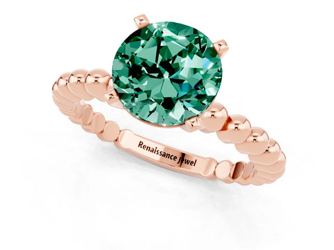 Rose gold Round Cut Green Sapphire Solitaire Ring with Beaded Band and Prong Setting_1
