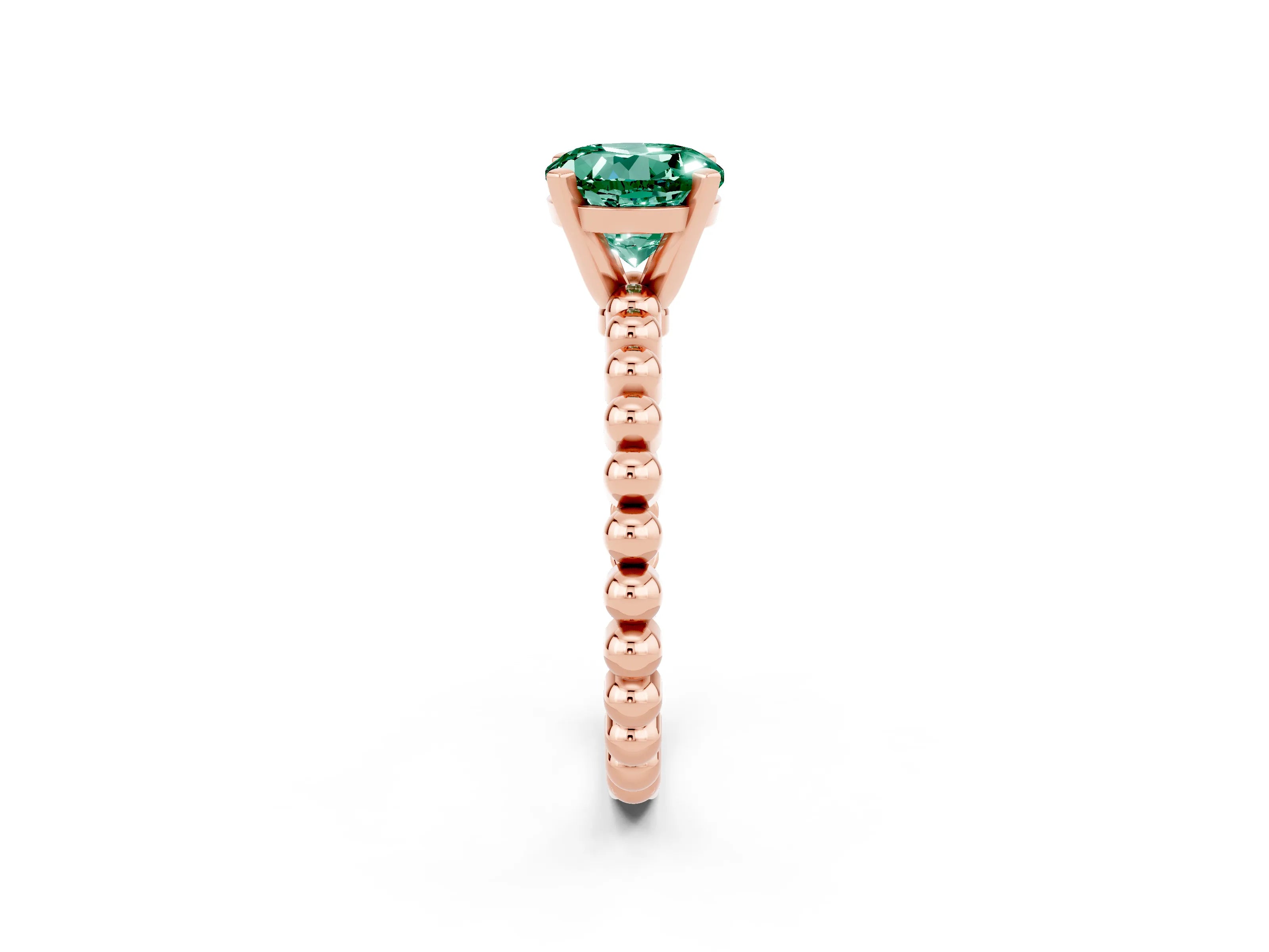 Rose gold Round Cut Green Sapphire Solitaire Ring with Beaded Band and Prong Setting_2