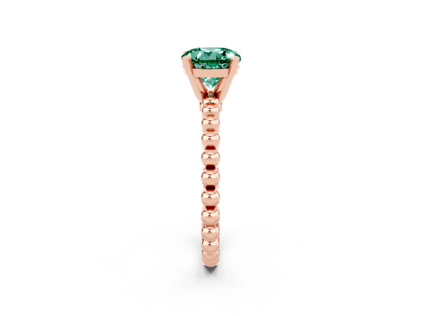 Rose gold Round Cut Green Sapphire Solitaire Ring with Beaded Band and Prong Setting