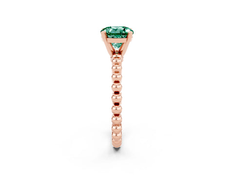Rose gold Round Cut Green Sapphire Solitaire Ring with Beaded Band and Prong Setting_2