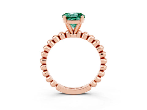 Rose gold Round Cut Green Sapphire Solitaire Ring with Beaded Band and Prong Setting_3