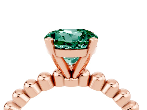 Rose gold Round Cut Green Sapphire Solitaire Ring with Beaded Band and Prong Setting_4