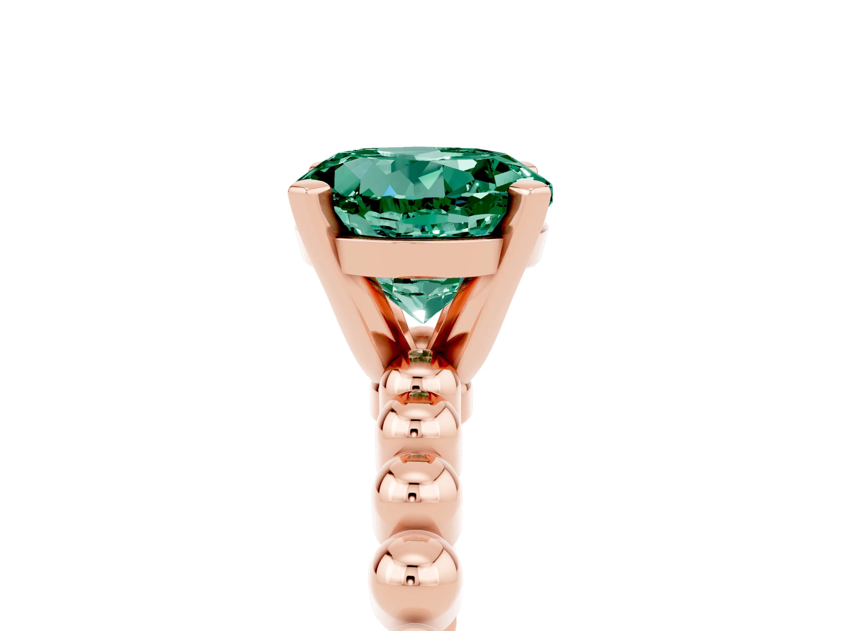Rose gold Round Cut Green Sapphire Solitaire Ring with Beaded Band and Prong Setting_5