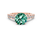 Rose gold Round Cut Green Sapphire Solitaire Ring with Cathedral Setting and Pavé Band