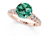 Rose gold Round Cut Green Sapphire Solitaire Ring with Cathedral Setting and Pavé Band_1