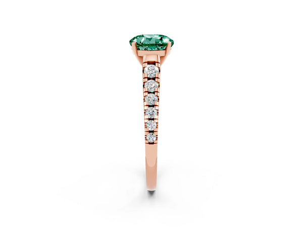 Rose gold Round Cut Green Sapphire Cathedral Solitaire Ring with Round  Pavé Band