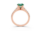 Rose gold Round Cut Green Sapphire Solitaire Ring with Cathedral Setting and Pavé Band_3