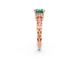 Rose gold Round Cut Green Sapphire Solitaire Ring with Filigree Band and Four-Prong Setting_26